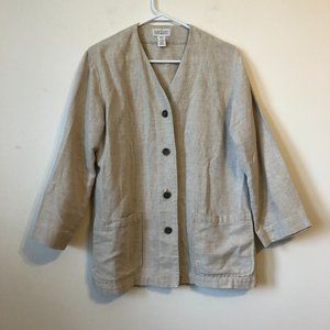 Vintage Lands' End Jacket Blazer Coat Linen Khaki